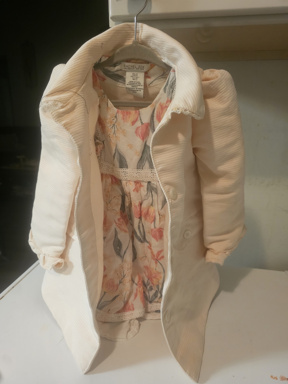 Rachel Zoe Cream Trench Coat with Floral Lined Dress